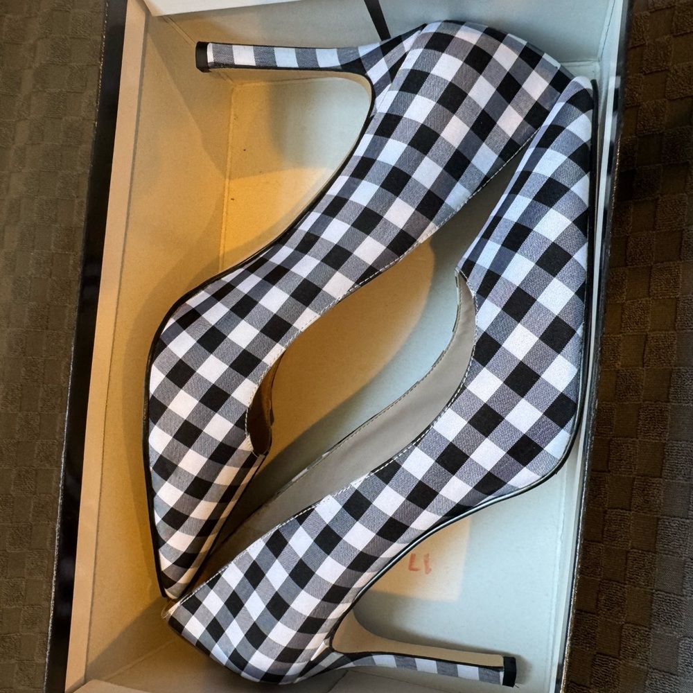 Nine West Black and White Checkered Heels